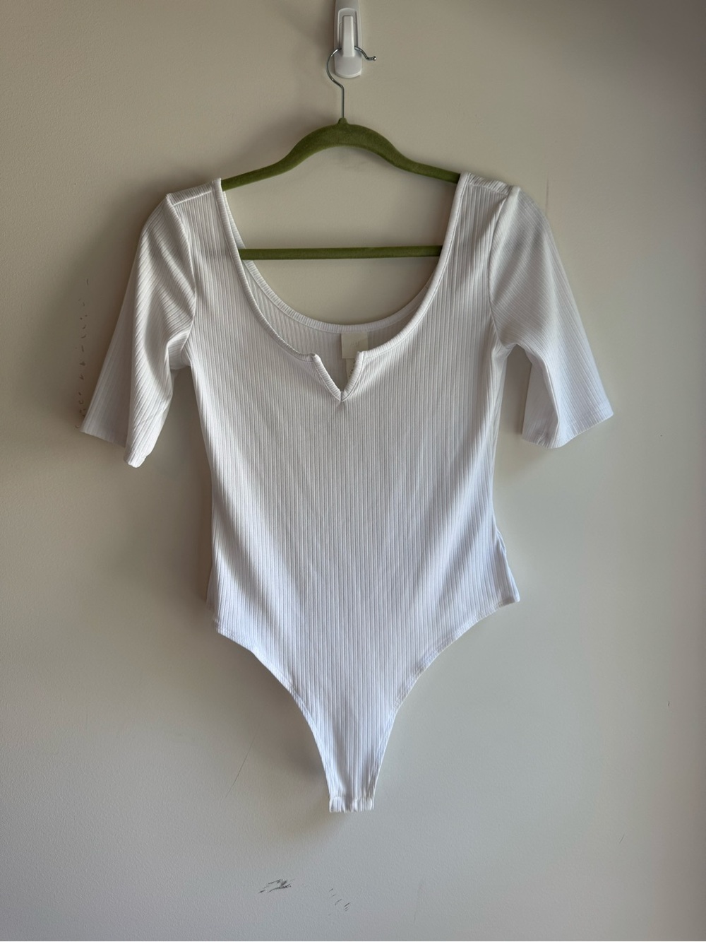 H&M White Ribbed Scoop Neck Bodysuit